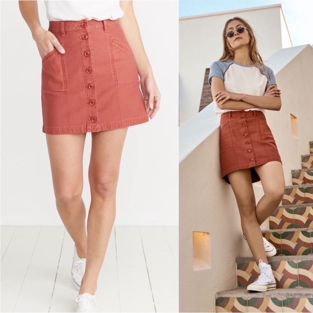 Marine Layer Rust-Red Button Front Mini Skirt